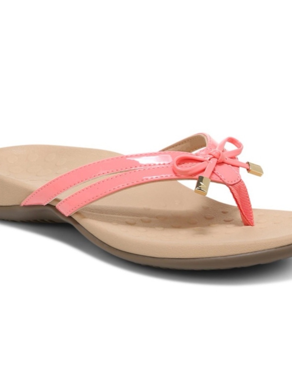 Vionic Pink Bow Thong Sandal with Neutral Footbed
